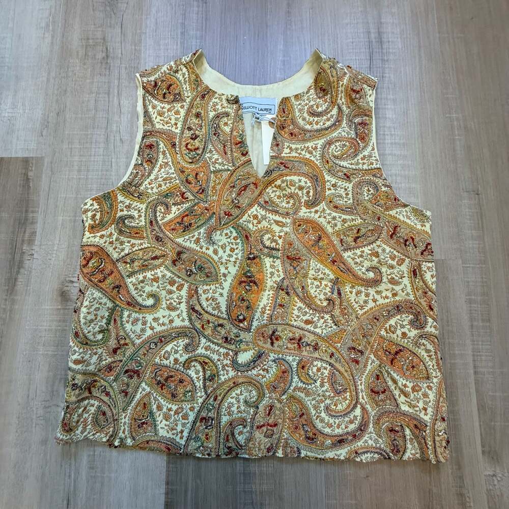 Vtg Elliott Lauren Beaded Paisley Sleeveless Top Size 8